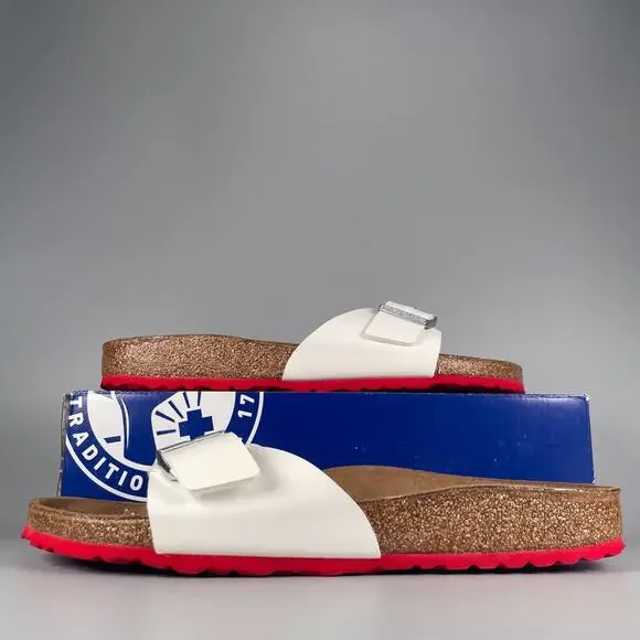 Birkenstock Madrid Men's EU 43 US 10 White Patent Leather Slip On Sandals Casual - Picture 1 of 9